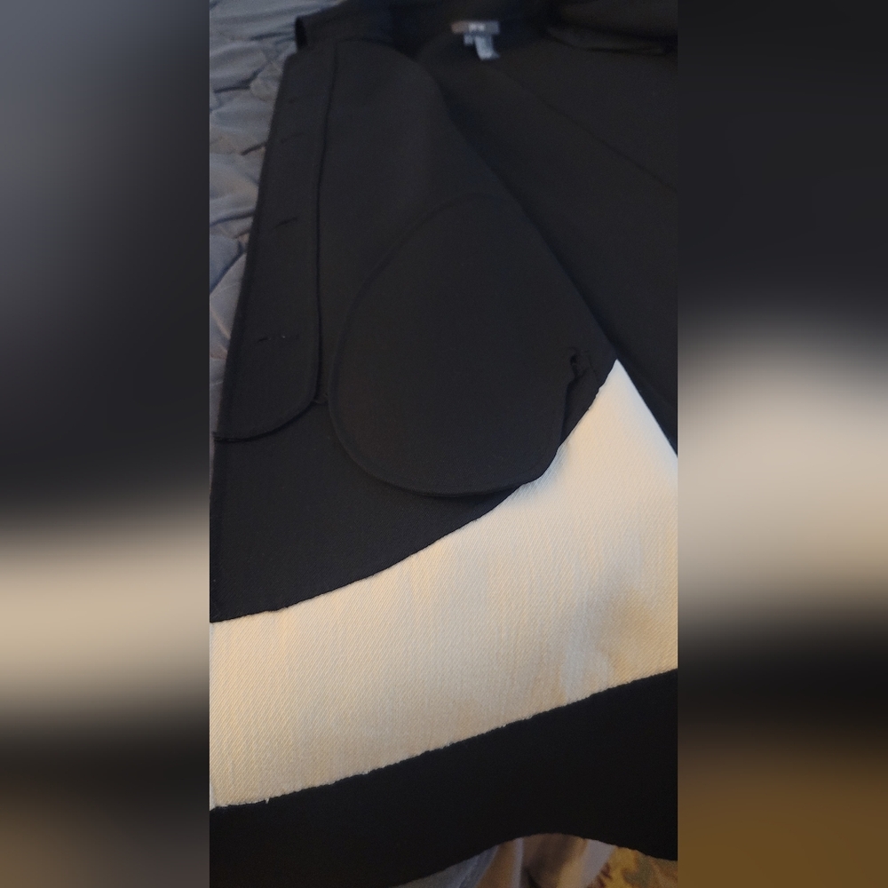 Per Se Black and White Geometric Colorblock Long Blazer Jacket Coat Size 8 - Picture 7 of 8